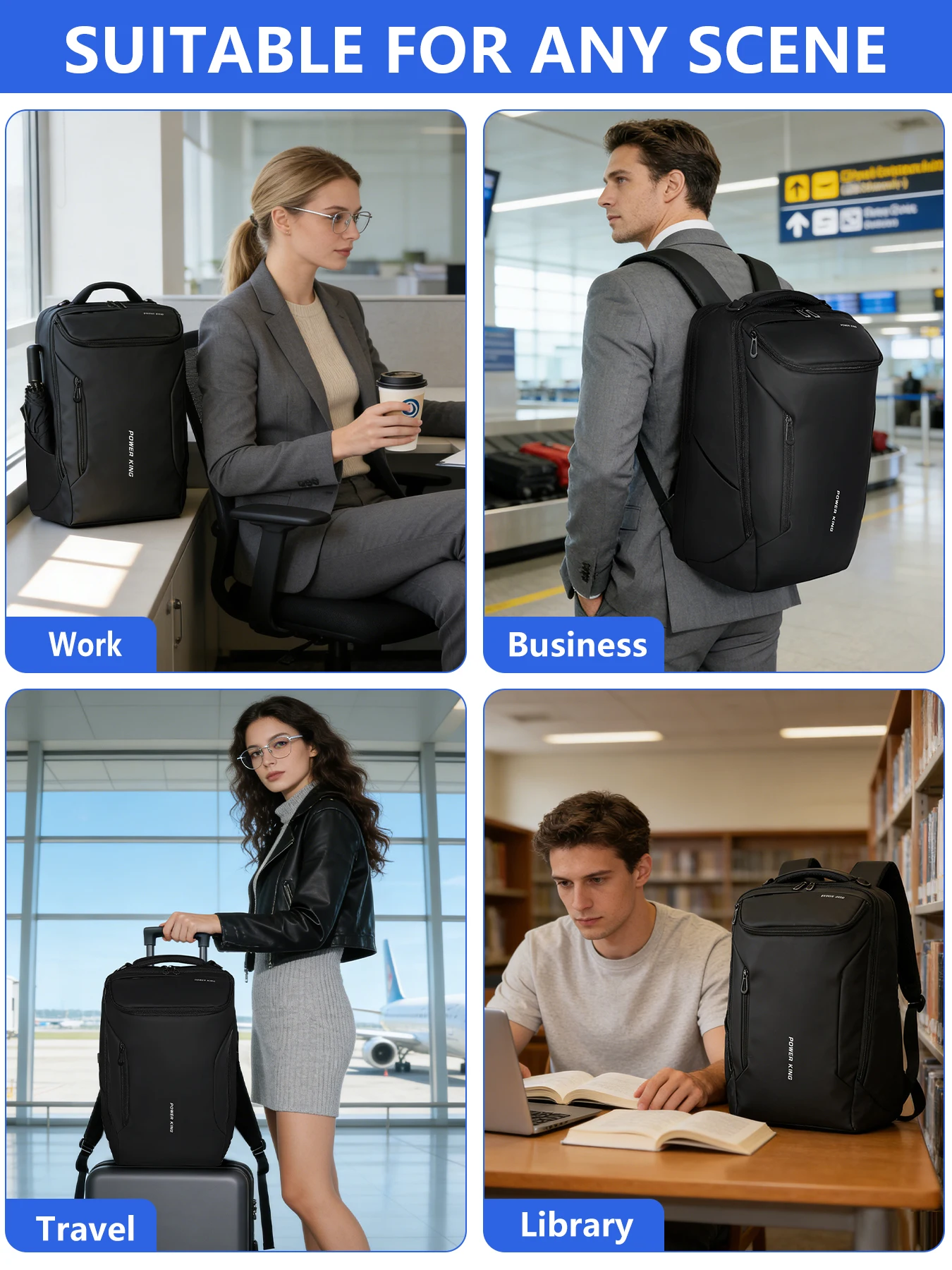 Klassischer Freizeitrucksack 18 Zoll Rucksack 15 Zoll Laptop-Tasche Verfügbar Individuelles Laptop-Fach Glattes Gewebe Pendeln Reisen – Detail 6