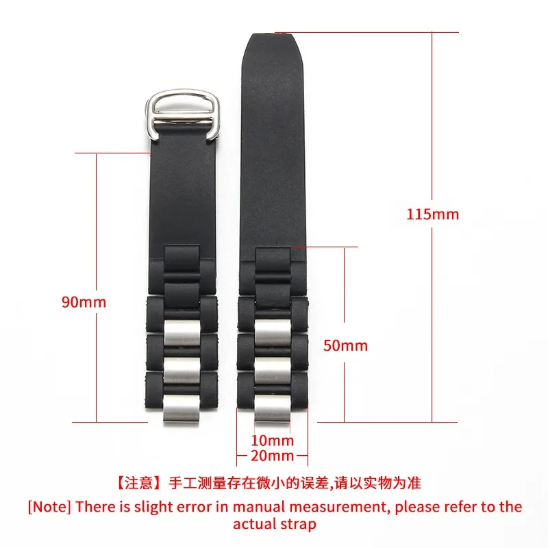 Браслет с резиновым ремешком 20 мм x 10 мм, черный, белый, силиконовый ремешок для часов, складная пряжка, сменная цепочка для часов для Cartier 21 Chronoscaph
