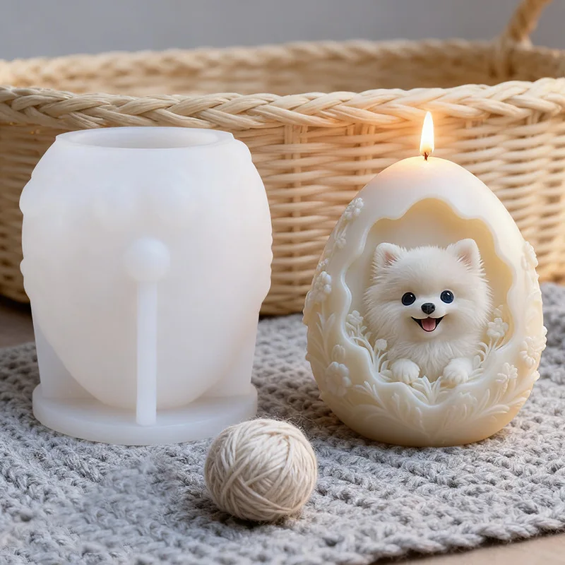 Pomeranian Hund Kerze Form Ei-förmigen Relief Pomeranian Kerze Silikon Form DIY Handgemachte Aromatherapie Gips Seife Machen Form