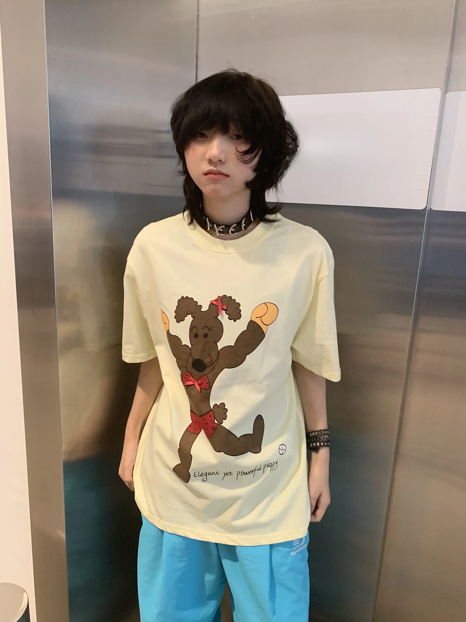 

Shadow Planet American Cartoon Dog Print Short Sleeve T-Shirt Loose Unisex Anti-Aging Couple Tops Trendy Cool Cotton Tee