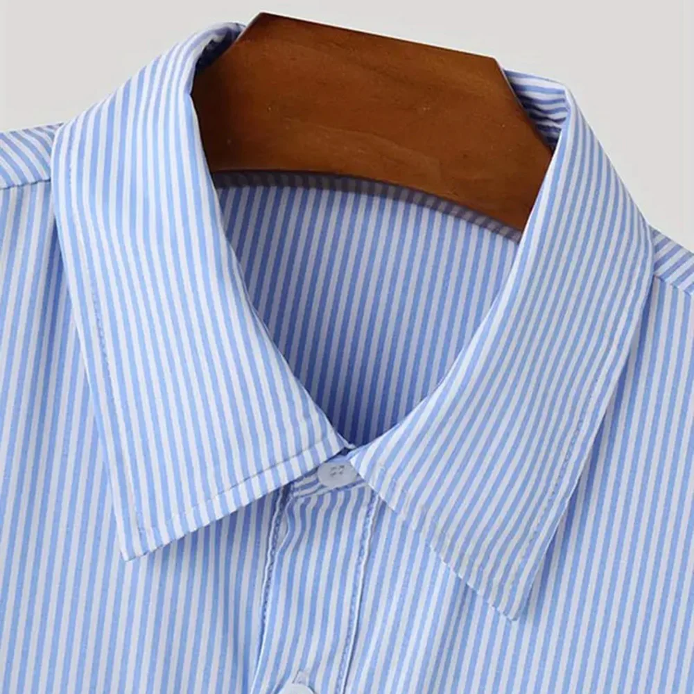 

Men's Solid Color Striped Shirts Coat Buttons Lapel Collar Long Sleeve Shirt And Blouses Man Casual Loose Tops