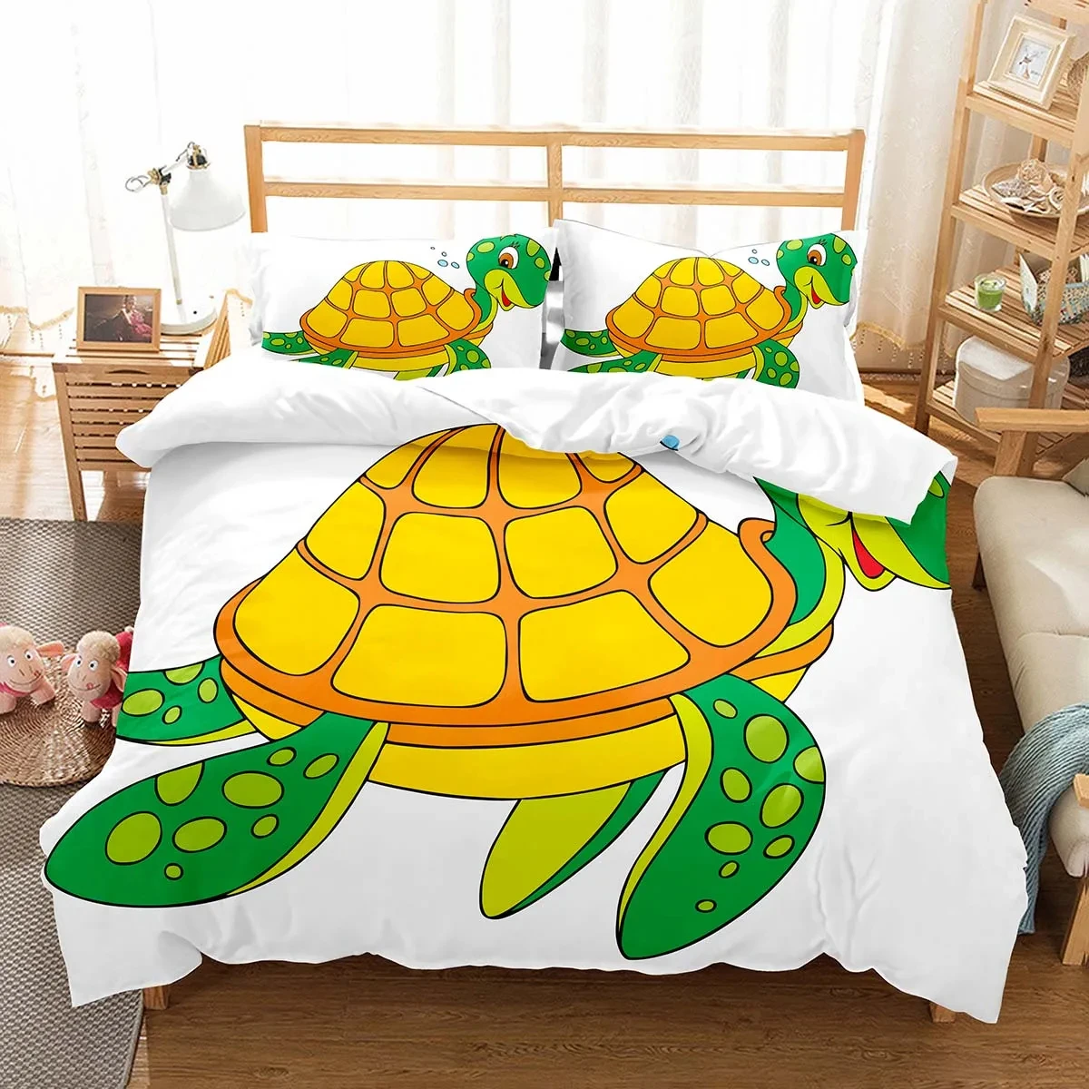 Cartoon Sea Turtle Full Queen Duvet Cover Lovely Tortoise Bedding Set Kids Ocean Animal Quilt Cover Polyester Comforter Cover