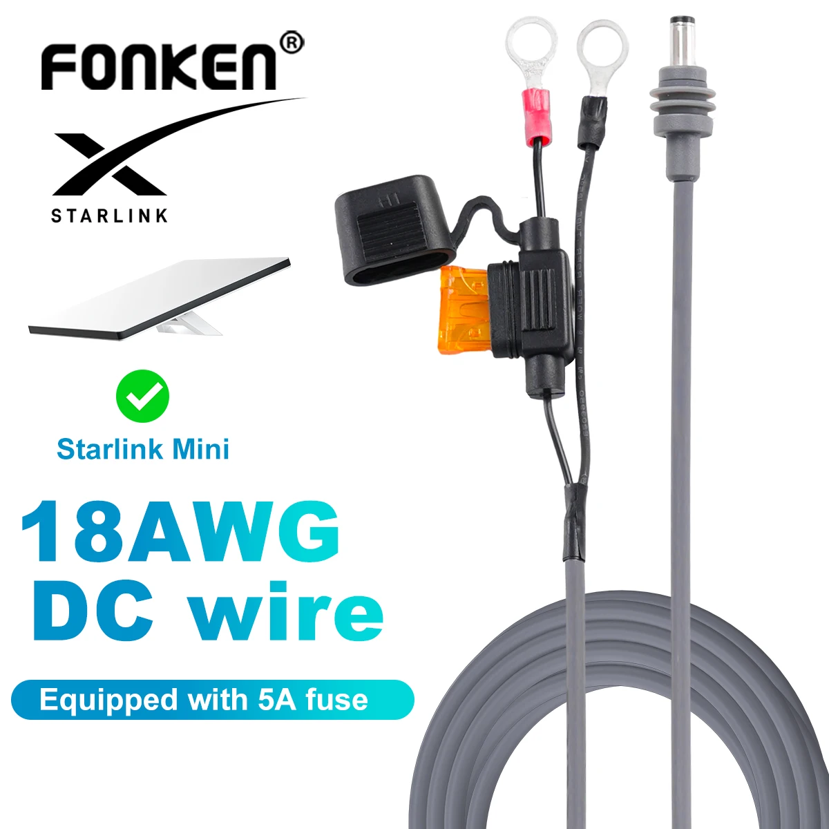 Cable de Alimentación para Starlink Mini, Interfaz de Anillo para Batería de Coche de 12V/24V CC con Caja de Fusibles ATC/ATO, Cable de Extensión de 18AWG, Conexión Plug and Play
