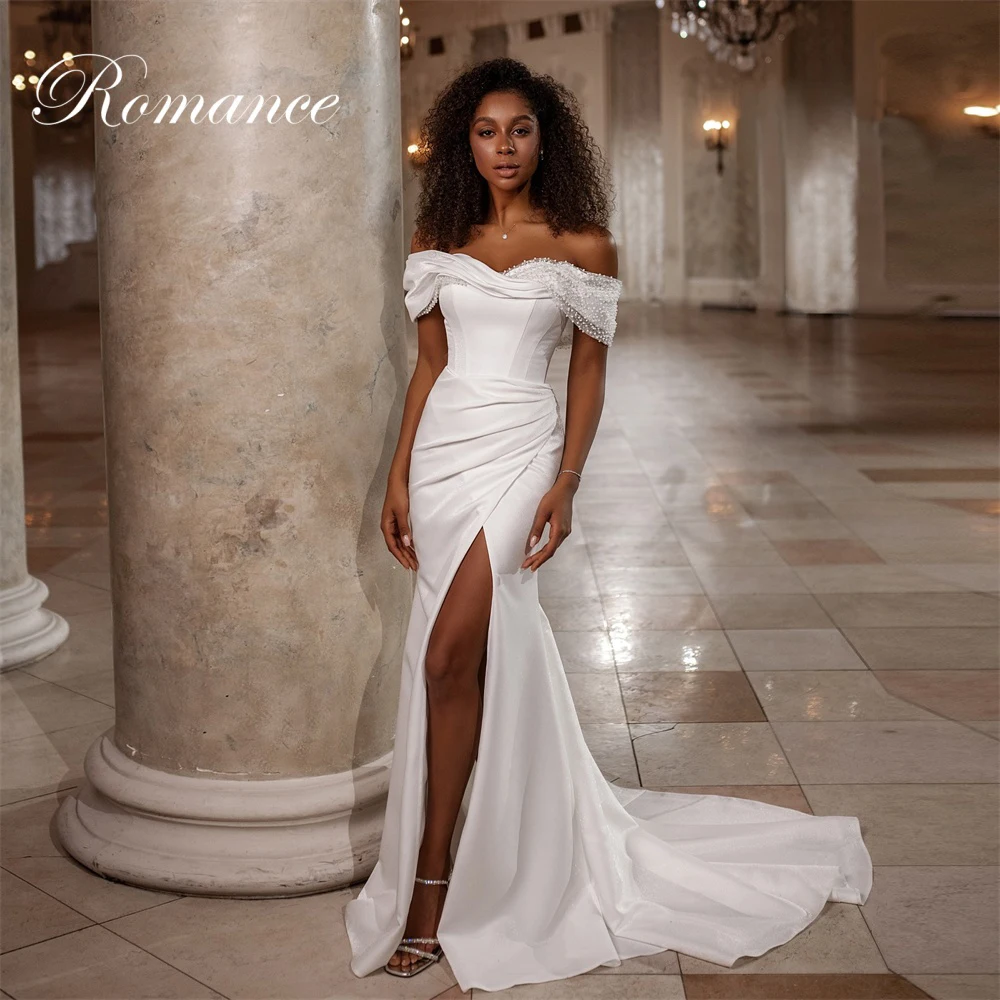 فساتين زفاف أنيقة قبالة الكتف مطوي حورية البحر شق دانتيل مفتوح الظهر على شكل قلب فستان زفاف Vestidos De Novia مخصص