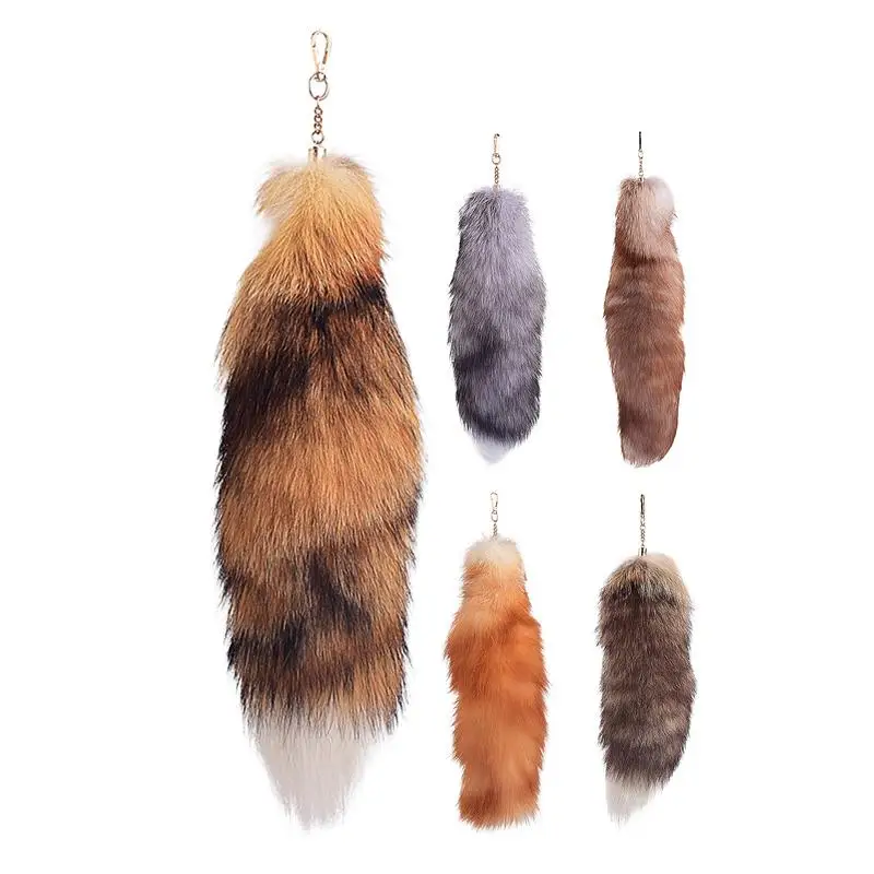 Animal Tail Keychain Furry Racoon Women Fluffy Pendant Pompoms Soft Stuffed Keyring Holder Tassel Bag Decorations Gifts