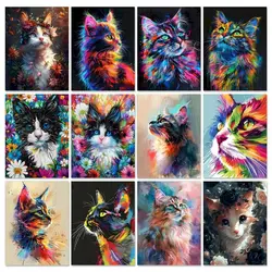 GATYZTORY Oil Painting Colorful Cat Diy Acrylic Paint By Numbers For Adults Frame On Canvas Diy Gift Wall Art Home Decoration