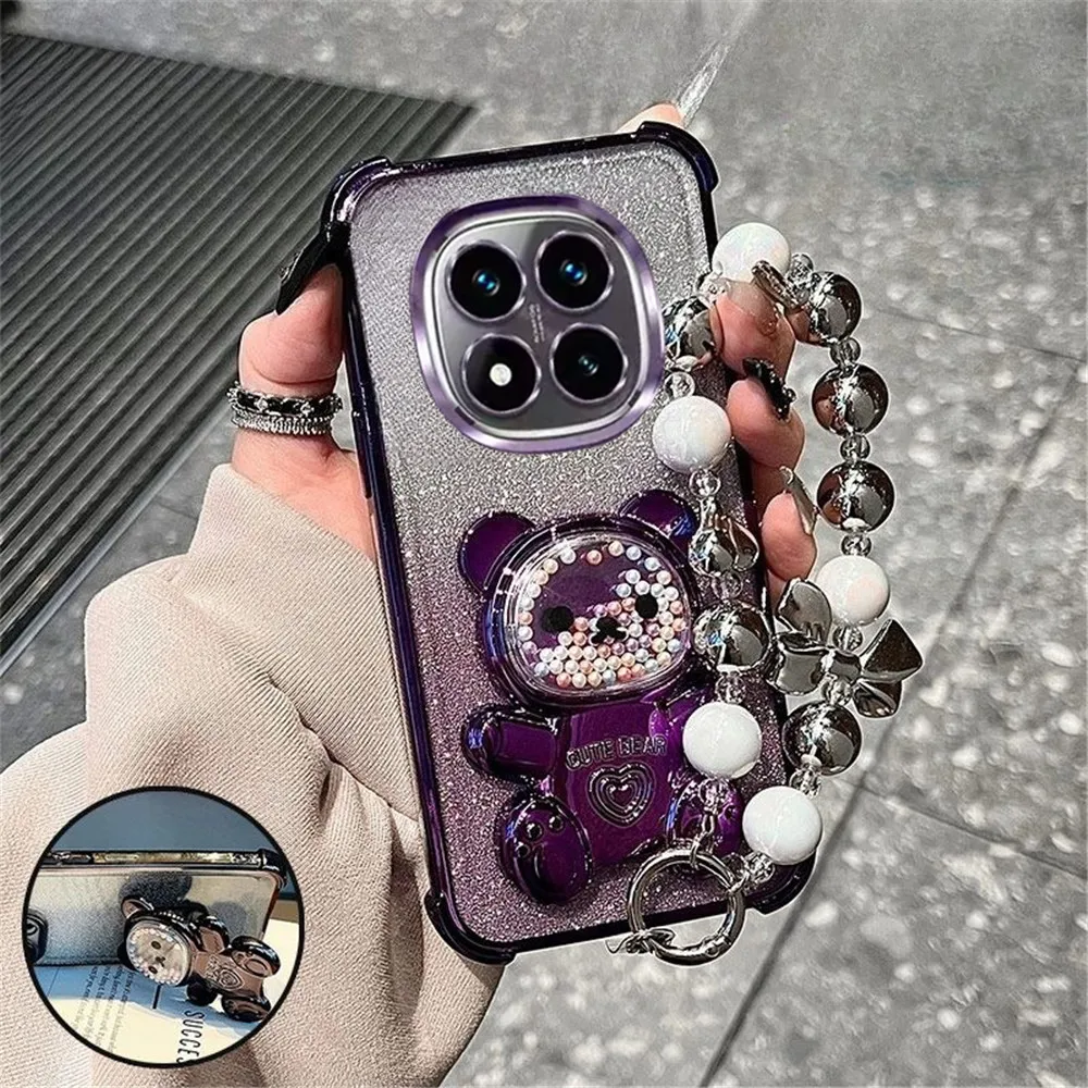 الفاخرة القوس حزام الدب حامل هاتف الحال بالنسبة Xiaomi Redmi ملاحظة 14 15 برو زائد 15C 14C 14S 4G 5G بريق للصدمات حامل غطاء #1