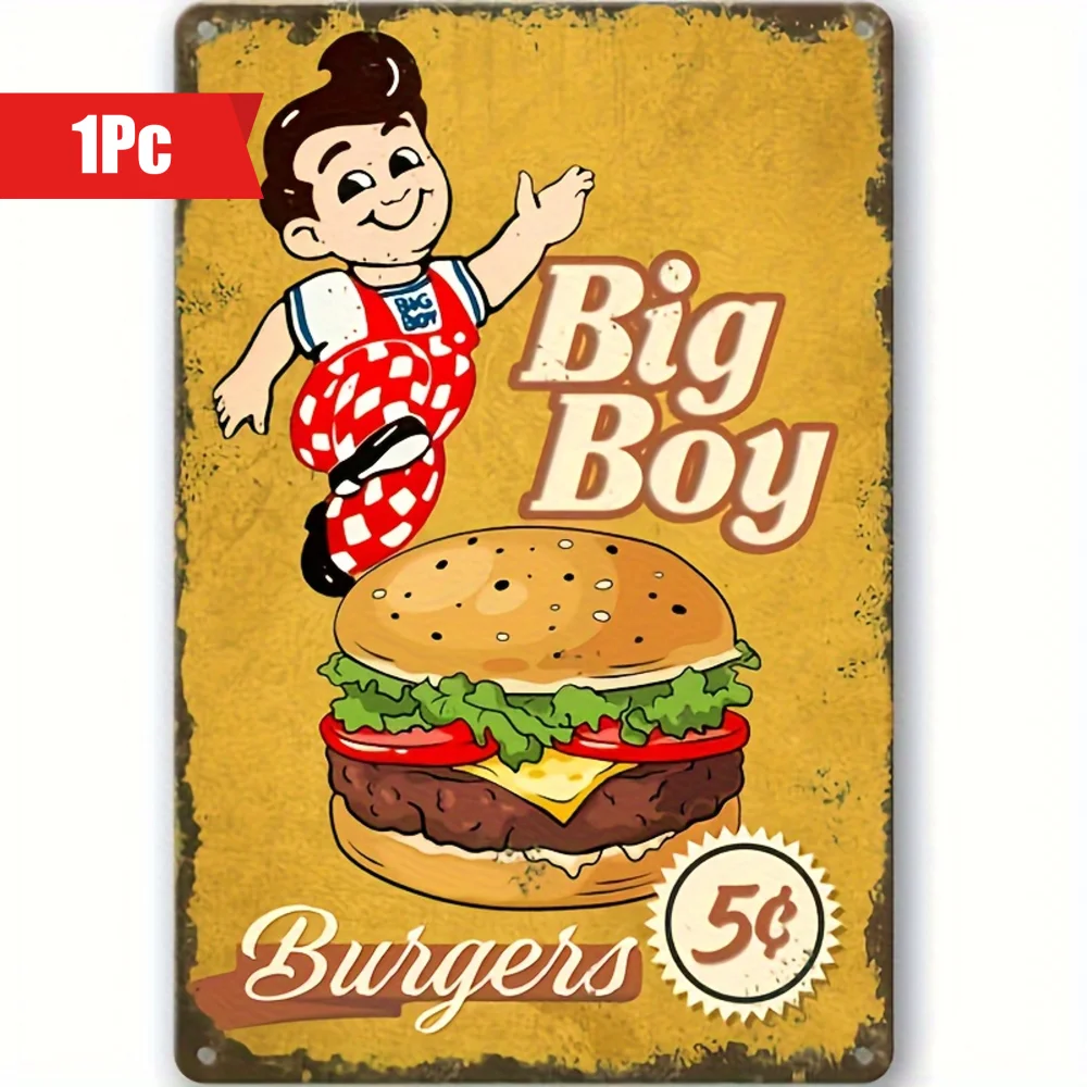 One piece Big Boy Burger Wall Tin Sign, Metal Wall Art, Aesthetic Wall Decor, Vintage Hanging Ornaments, Bar Kitchen Coffee Sign