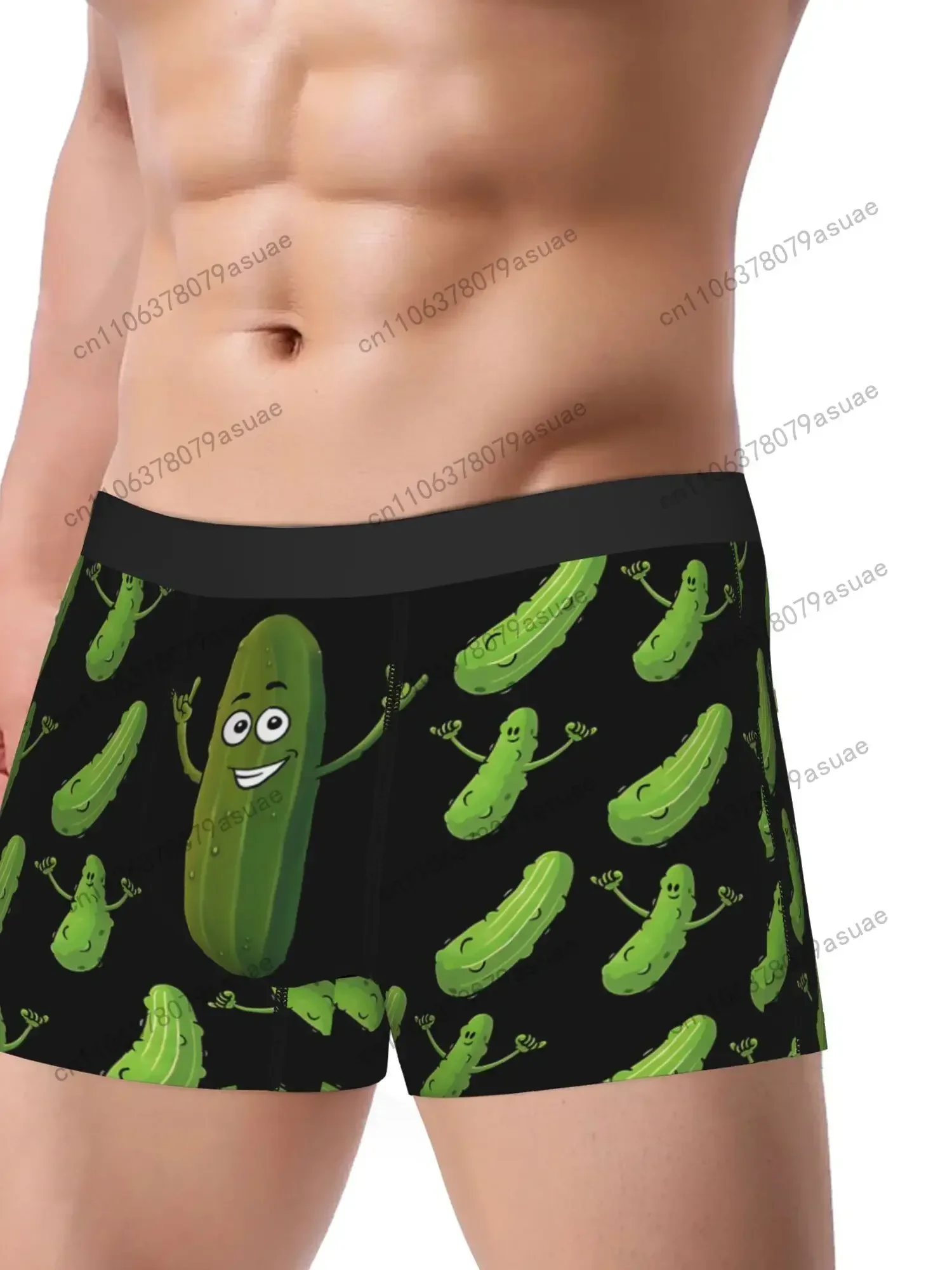 Men'S Funny Pickle Relax Underwear Boxer Briefs with Cute Pickle Cartoon Prints, Stretchy Everyday Costume Party Box Black