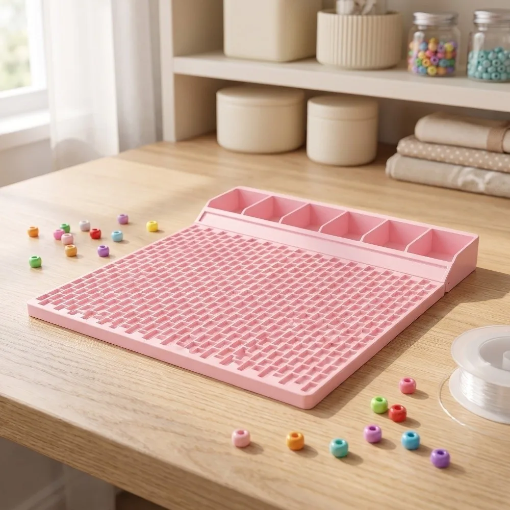 DIY Pony Beads Fast Stringing Tray Large Capacity Pink Bead Bracelet Board Portable Versatile Colorful Bead Organizer Mat
