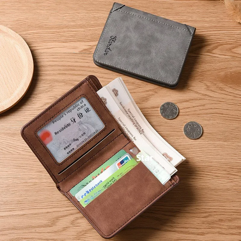 

New men's short matte leather wallet, youth multi slot wallet, retro two fold vertical wallet