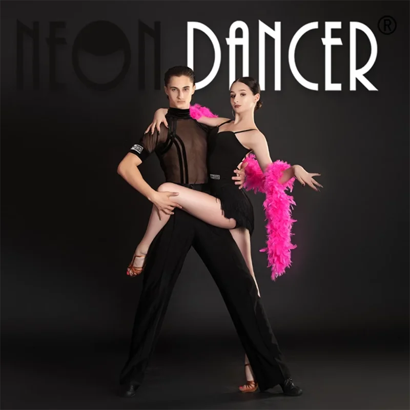 Neondancer 전문 라틴 댄스 의류, 대각선 백리스 서스펜더 태슬 미니스커트
