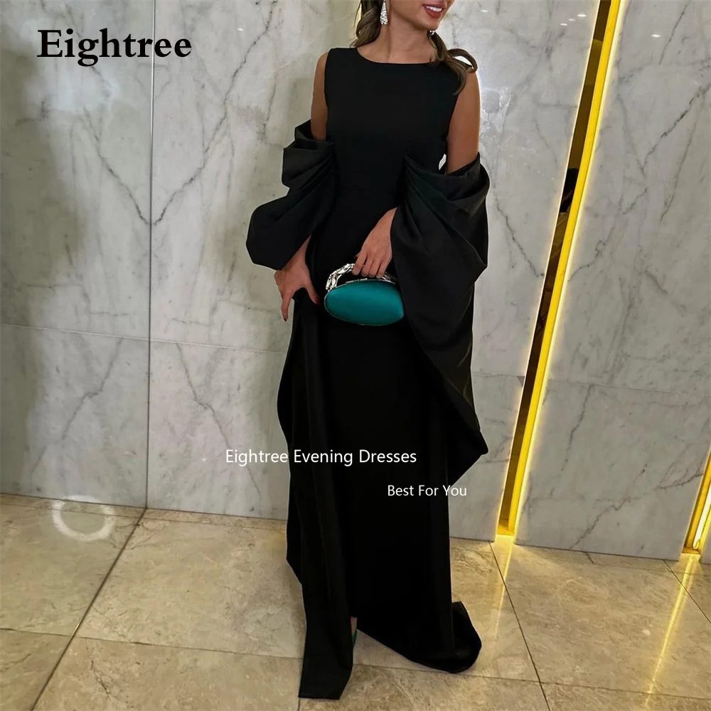 

Eightree Arab Black Mermaid Evening Dresses O Neck Vintage Satin Off The Shoulder Prom Dresses Formal Occasion Dresses 2023