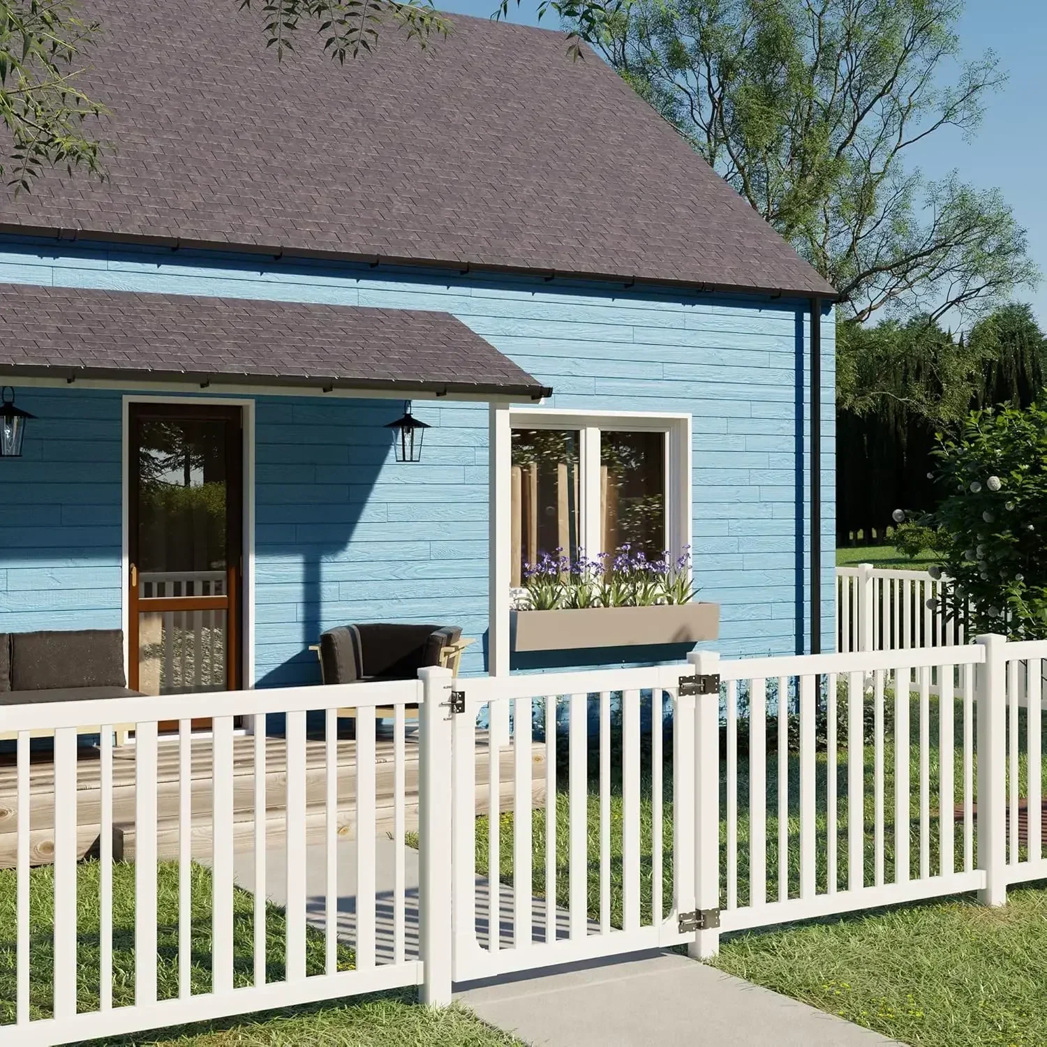 شحن سريع - البائعون الساخن. 4 أقدام ارتفاع × 4 قدم عرض (بوابة واحدة) مجموعة بوابة WamBam Sturbridge بدون حفر، بوابة سياج للفناء من الفينيل الأبيض مع، جديد