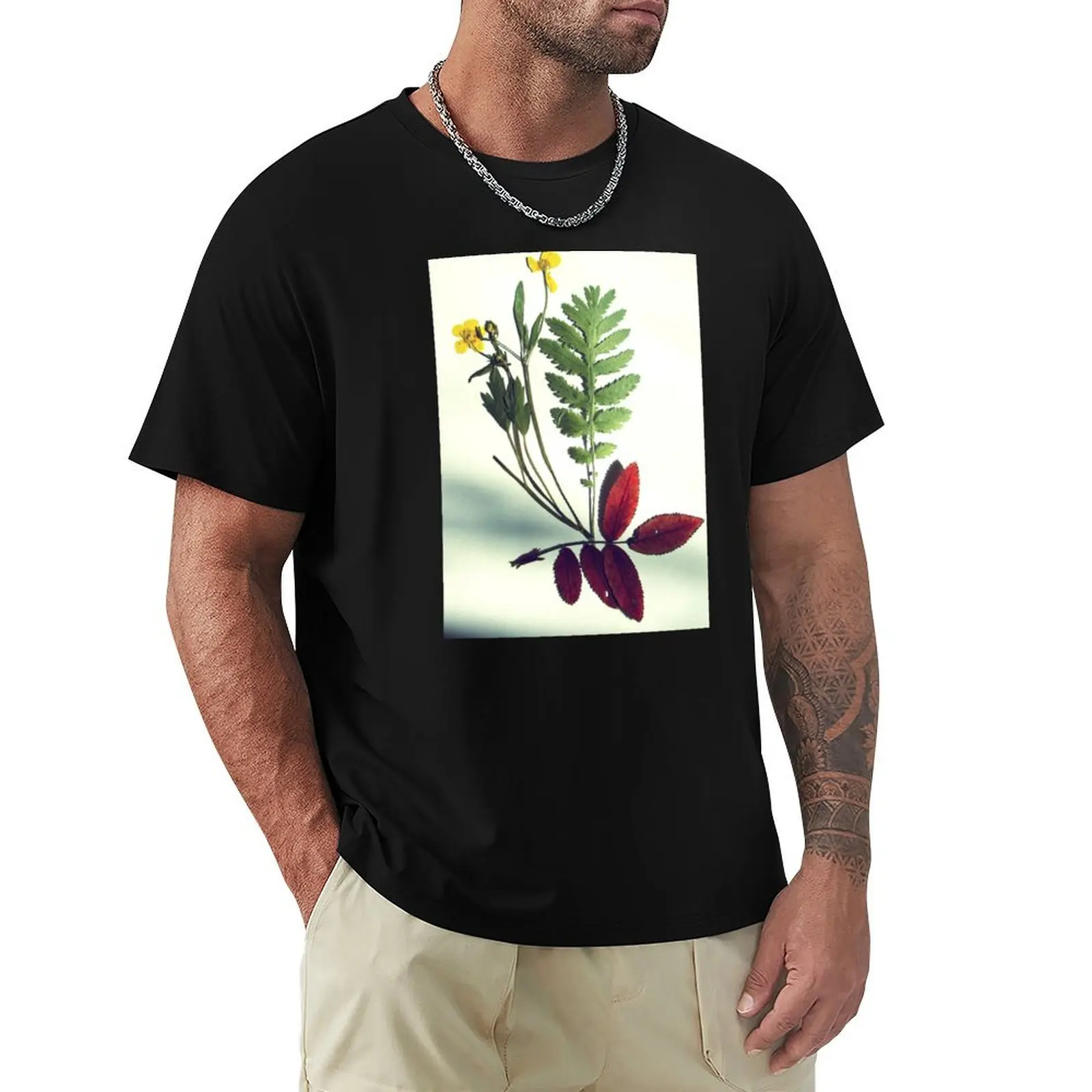 Cottagecore aesthetic herbarium art photography green academia creative leaves photo T-Shirt Trendy Pattern T-Shirt for Men
