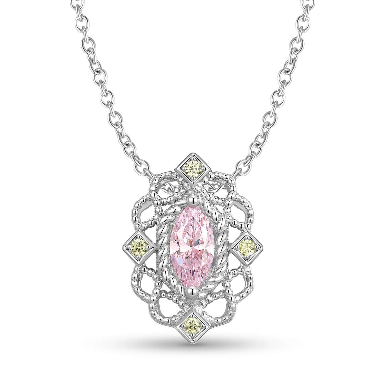 

925 Sterling Silver Luxurious Pink Patterned Hollow High Carbon Pendant Collarbone Necklace for Women Chain Link Fine Jewelry