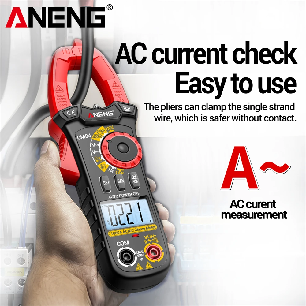 ANENG CM84 Digital Clamp Meter 4000 Counts AC DC 1000A Current Voltage Resistance Capacitance Temperature NCV Data Hold Tester