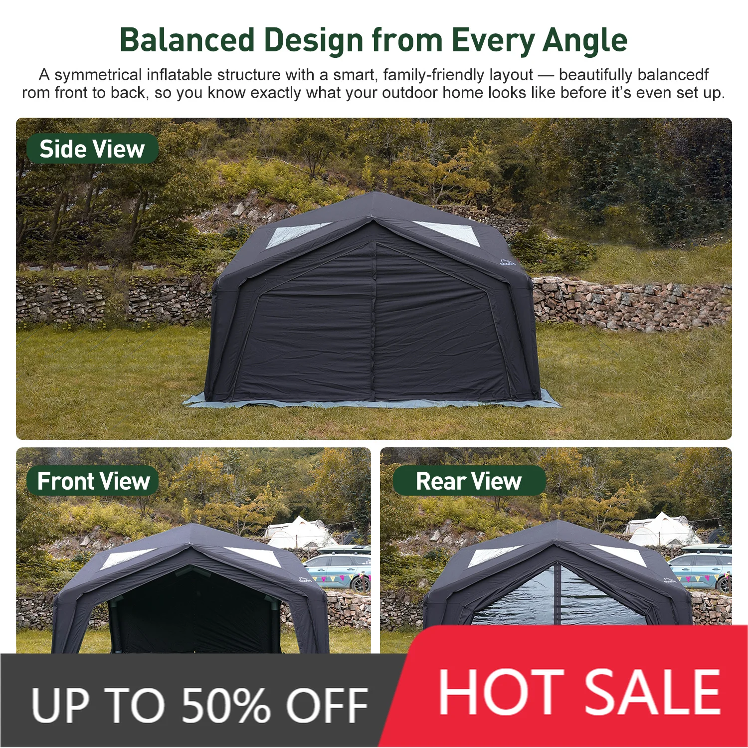 Coody Hub Station Air Tent Black Portable Inflatable Shelter For 3-5 People Outdoor Hiking Travel Camping