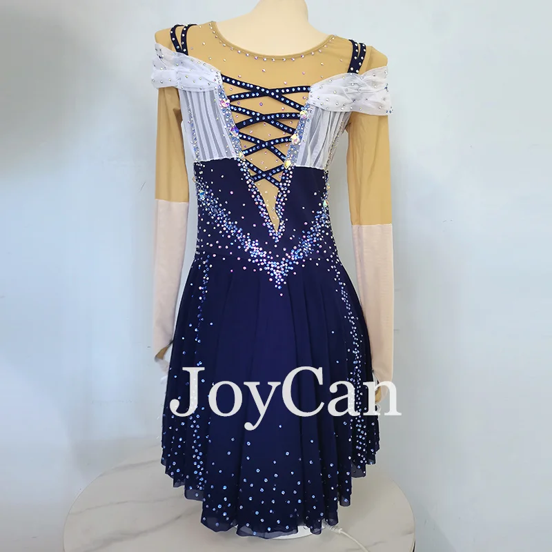 JoyCan-vestido de patinaje artístico para niñas, Ropa de baile de competición, elástica, de licra, azul oscuro, personalizada