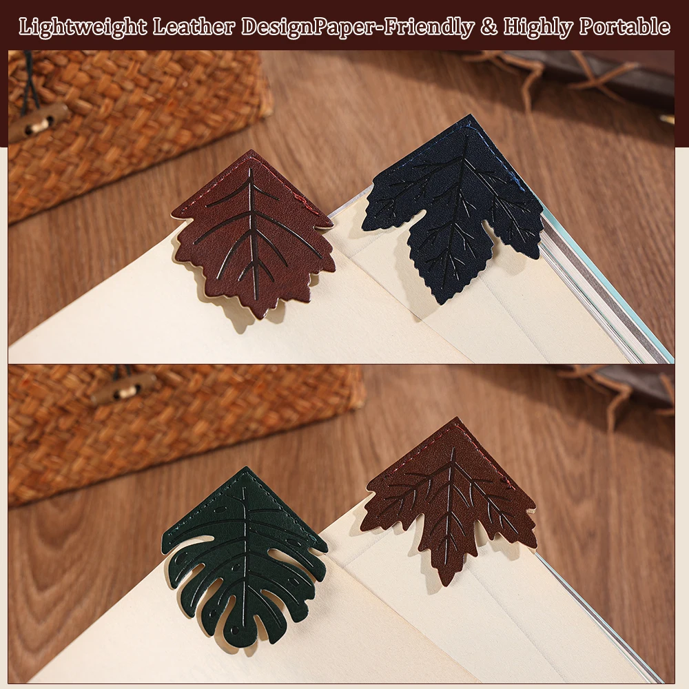1 PC PU Leather Leaf Book Corner Page Marker With  Leaf-Shaped for Books Notebooks Book Lovers Teachers Reading Gift Students