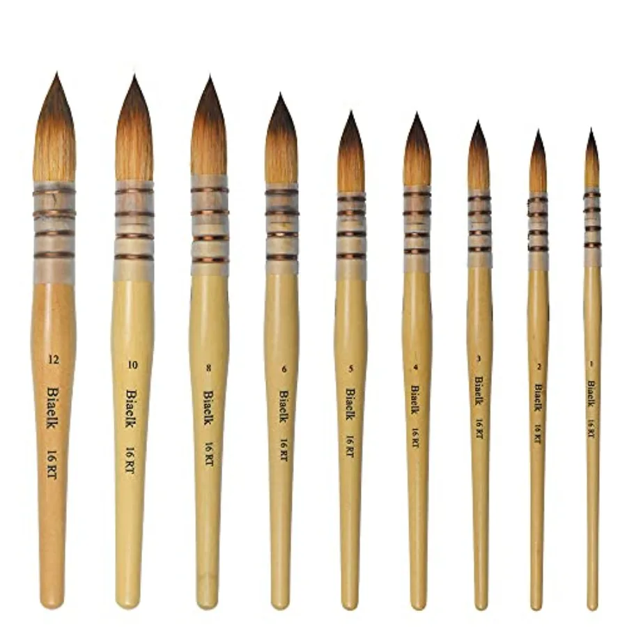 

9PCS 16RT Professional Mop Acrylic Paint Watercolor Brushes Set Taklon Hair Large Round Pointed Tip Wooden Handle Size123456810