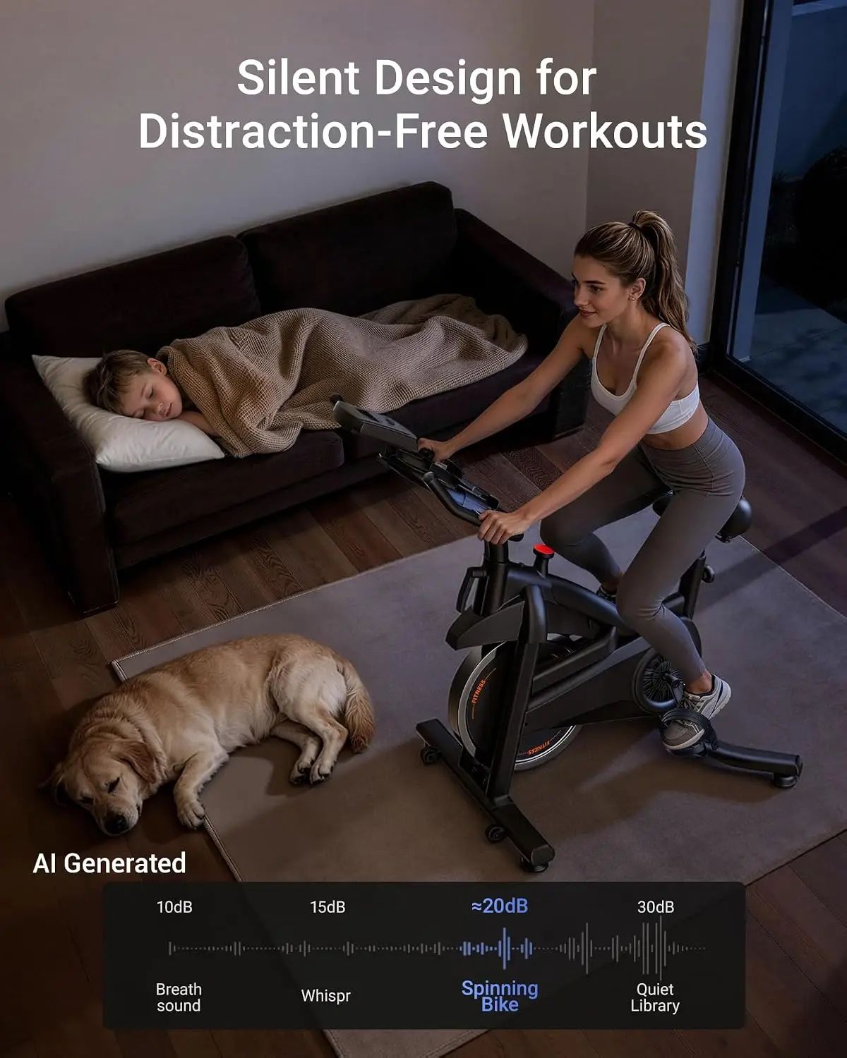 Exercise Bike 0-100 Resistance Silent Belt Drive 300 LBS Indoor Cycling for Home App Heart Sensor Tablet Holder, Customized