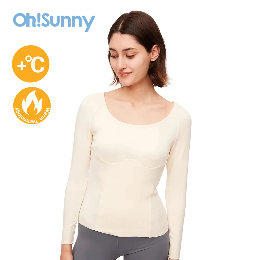 

Ohsunny Women Thermal Underwear Tops Viscose Nylon Spandex Slim Corset U-Neck Long Sleeve Female Winter Warm Shirt