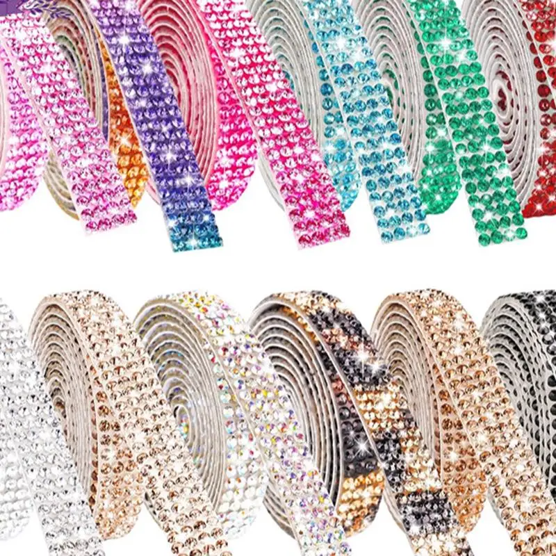 1 yarda autoadhesiva de cristal, pegatina de diamantes de imitación, cinta de diamante, pegatina DIY, manualidades de diamantes de imitación, decoración de teléfono de coche, 4/8 filas de ancho ​