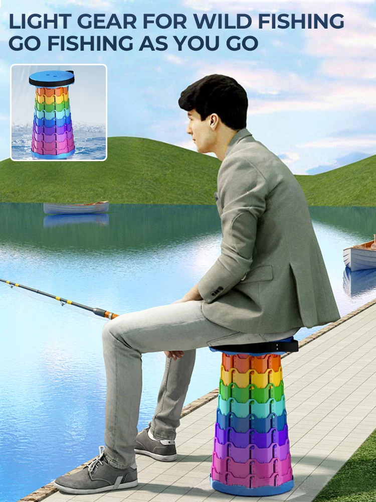 كرسي تلسكوبي محمول قابل للطي من البلاستيك، مقعد خفيف الوزن قابل للتعديل لصيد الأسماك على الشاطئ والتخييم، مقعد مدمج قابل للطي في الهواء الطلق