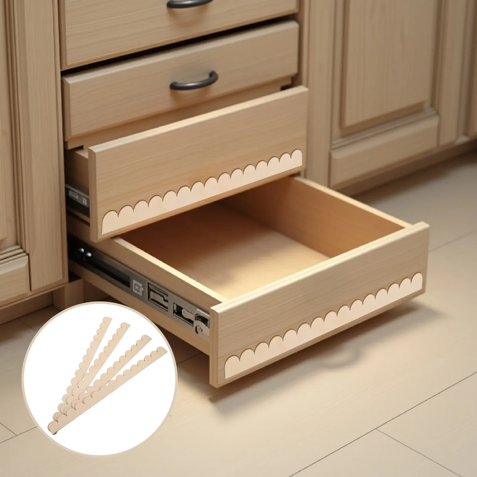 

24Pcs Unfinished Scalloped Wood Moulding Trim Scalloped Edge Cabinet Trim Wood Frame Decoration DIY Door Border Shelf Frame