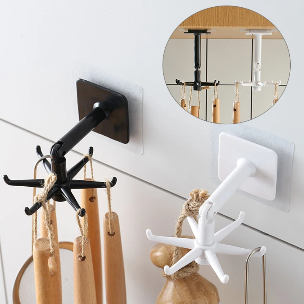 

Multifunctional rotating hook free punching strong viscose kitchen wall hanging storage