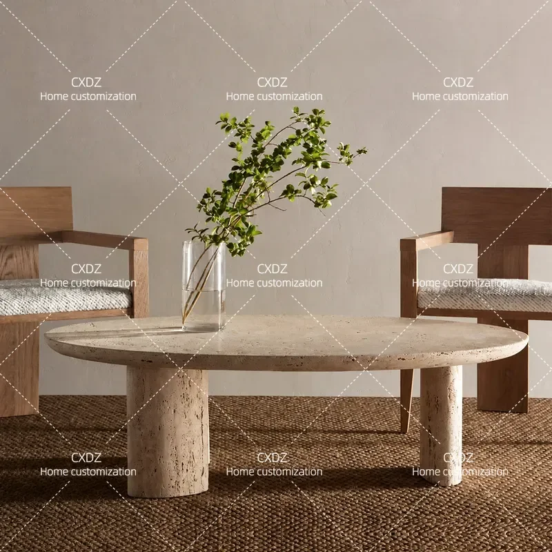 Nordic natural travertine coffee table creative light luxury model house home living room oval coffee table