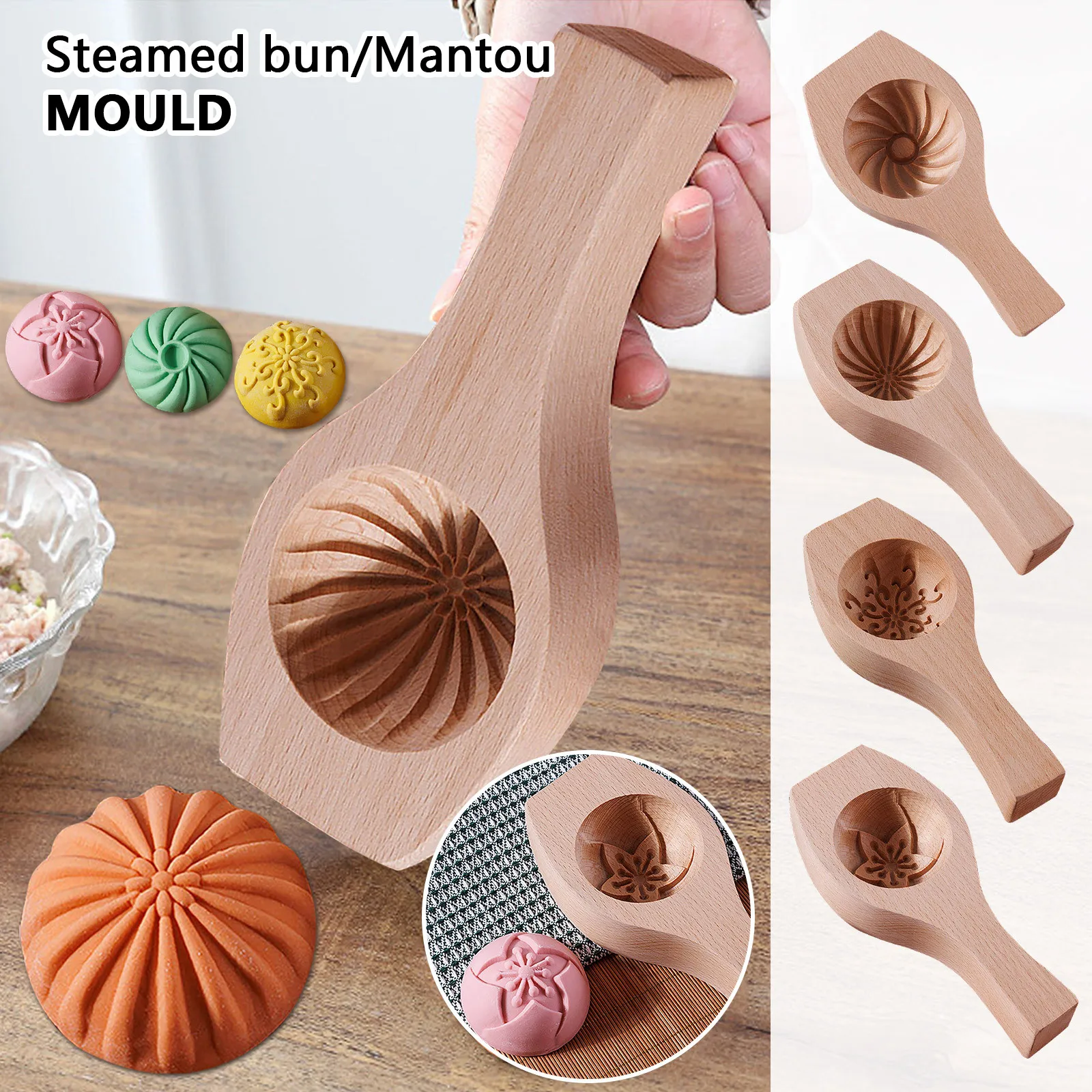 Solid Wood Steamed Bread Mold Wooden Grinding Outfit Pastry Steamed Stuffed Bun Tools Deepening Version Kitchen Accessories