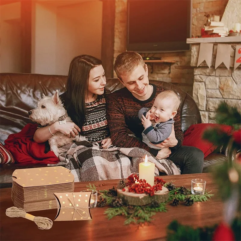 50 Stück kleine Geschenk-Kissenboxen aus Kraftpapier mit Juteschnur für Hochzeit, Neujahrsgeschenk und Geburtstagsparty-Geschenk – Detail 6