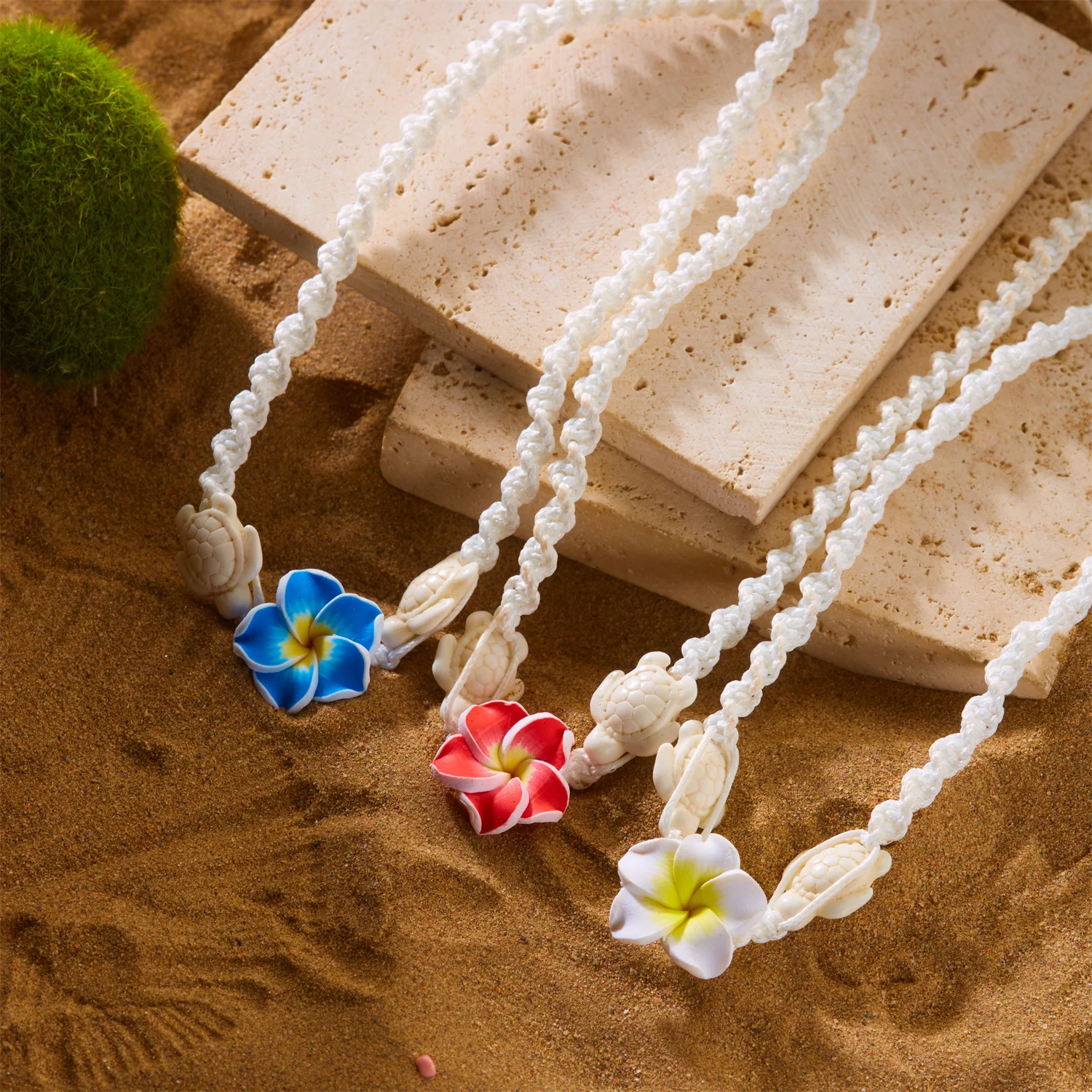 Boho Big Flower Choker Necklace For Women Fashion Red Yellow Blue Flowers Sea Turtle Hand-woven Rope Neck Chain Summer Jewelry view 6