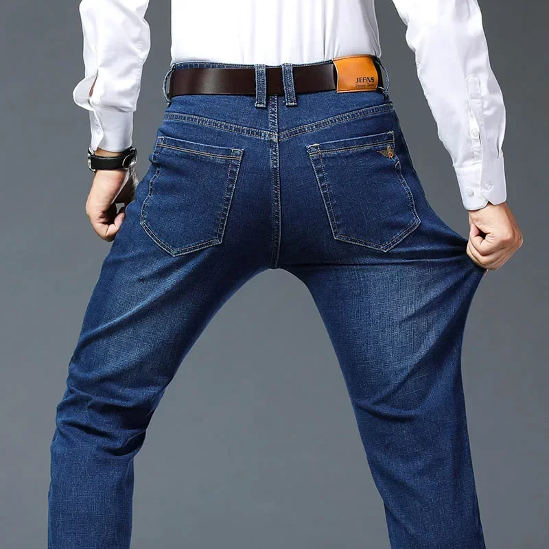 Plus Size 42 44 46 Spring Autumn Men's Fashion Casual Jeans Black Blue Classic Business Straight Elasticity Brand Denim Trousers