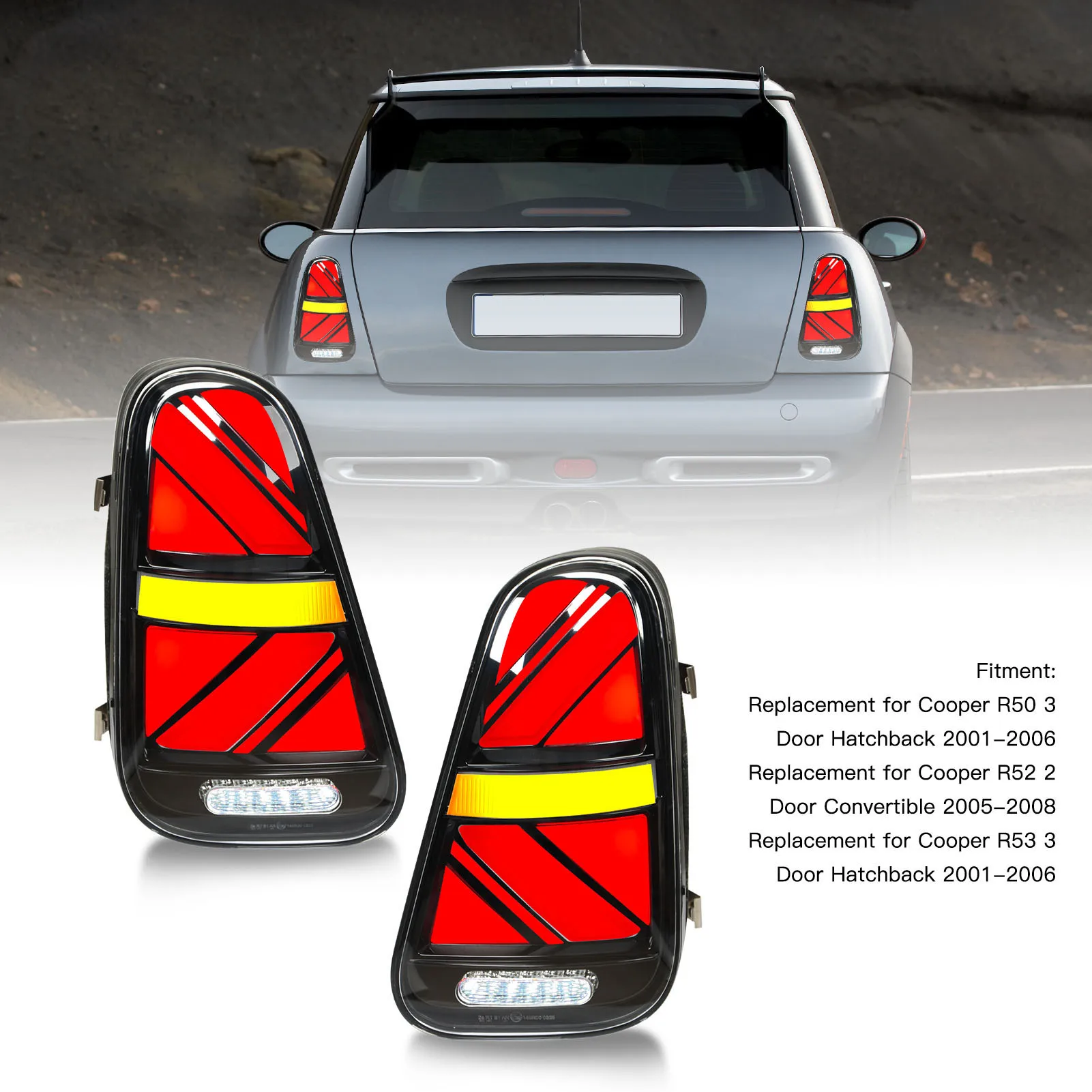 

For Mini Cooper R50 R52 R53 2001 2002-2006 1 Pair Full LED Rear Tail Light Lamp With Sequential Turn Signal Clear Union Jack