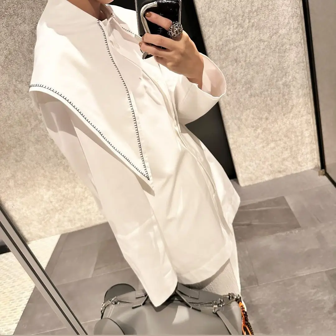 

Gagarich Japanese Spring Summer Simple Fashion Retro Big Scarf Shirt Loose Slim Comfortable Breathable Blouse Top Women