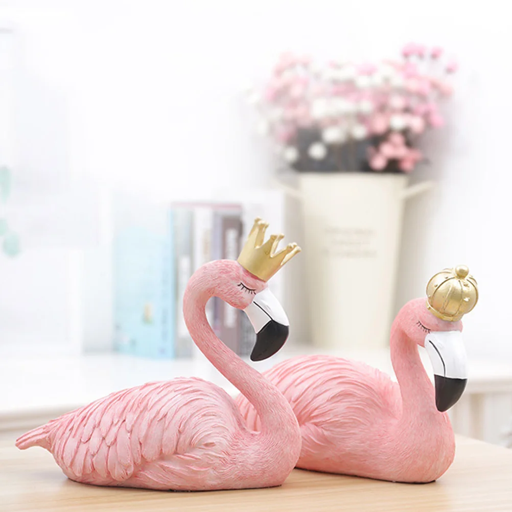 

2Pcs Flamingo Resin Statue King Queen Couple Sculpture Best Indoor Home Office Bedroom Hall Decor Lucky Long-Lasting Love
