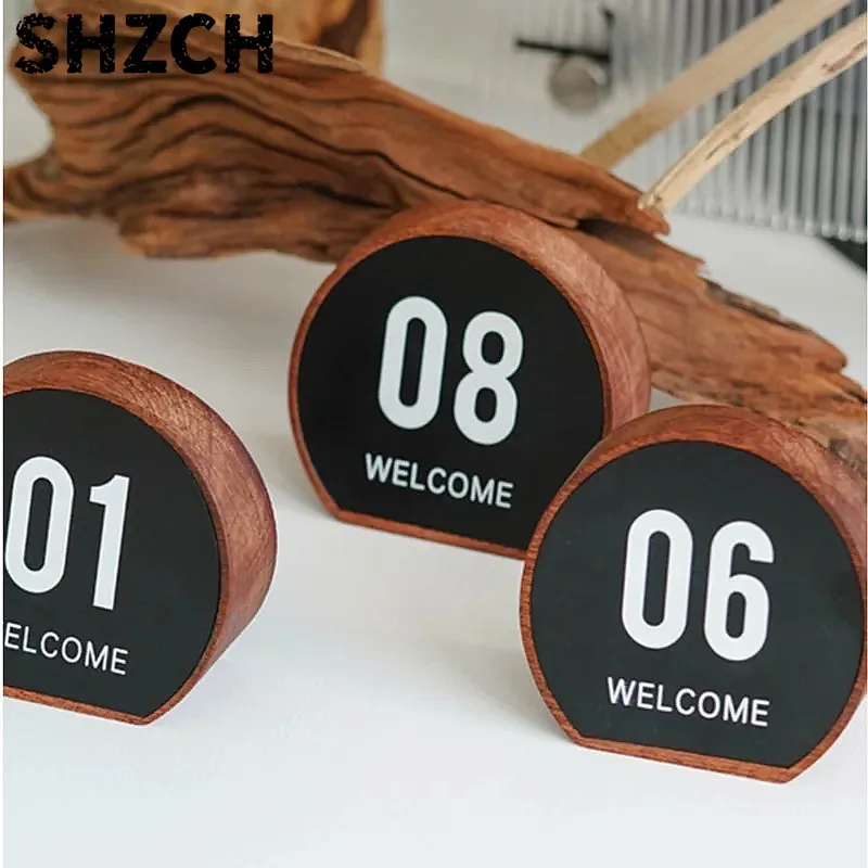 High-end Solid Wood Round Table Number Plate for Restaurant Coffee Shop Hotel VIP Reserved