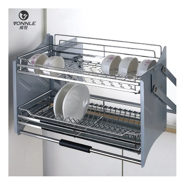 Newly Popular Adjustable Pull-down Storage Basket Installed in Kitchen Cabinets with Buffered Storage Basket