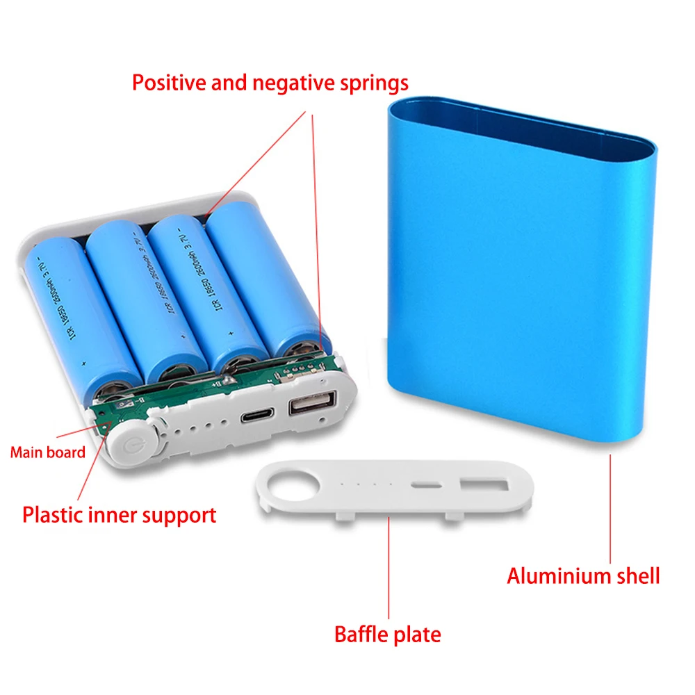 4*18650 Diy Power Bank Box Aluminium Alloy Shell Free-soldering Diy Kit Portable 18650 USB Power Bank For Smartphone