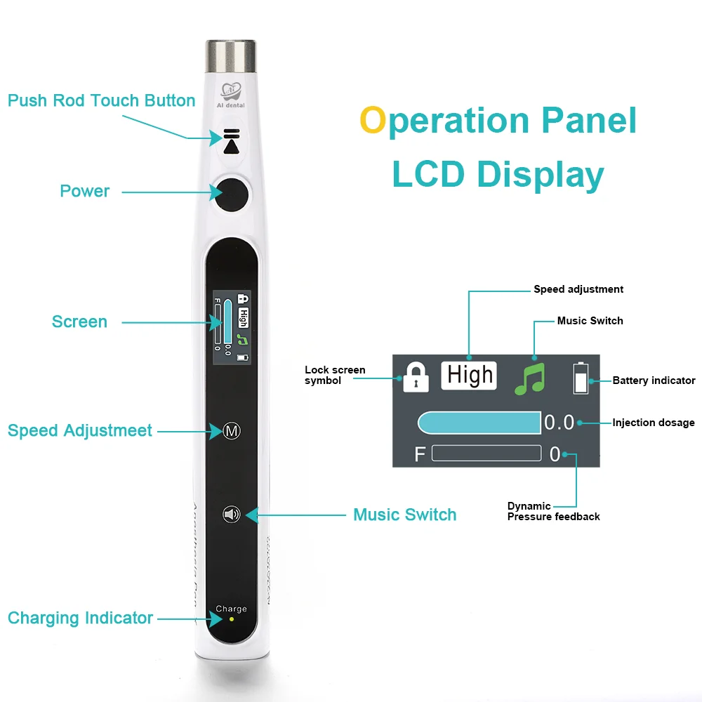 AI-ANES-X Dental Oral Anesthesia Injector Portable Painless Wireless Local Anesthesia with Operable LCD Display Chargeable