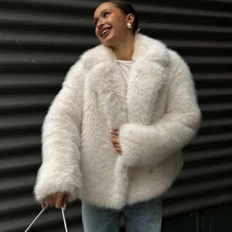 Tuularose Women Winter 2025 High Quality Luxury Faux Fur Coat Thicken Warm Overcoat Outerwear Hot Girls Solid Faux Fur Jacket