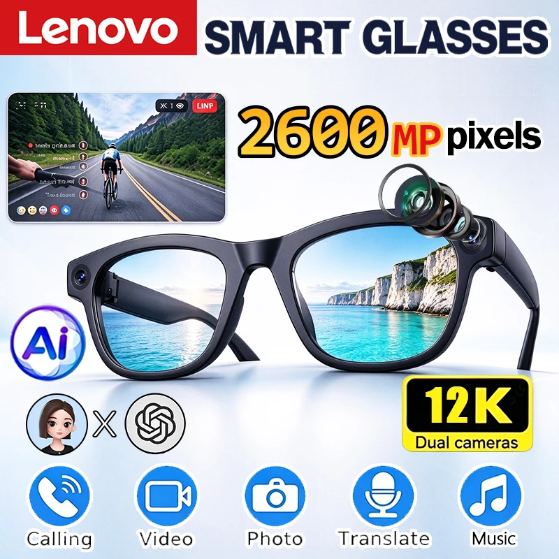 Lenovo AI Smart Sunglasses 12K Camera Photo Video Recording Bluetooth5.4 Touch Translator Voice Assistant Wireless Smart Glasses