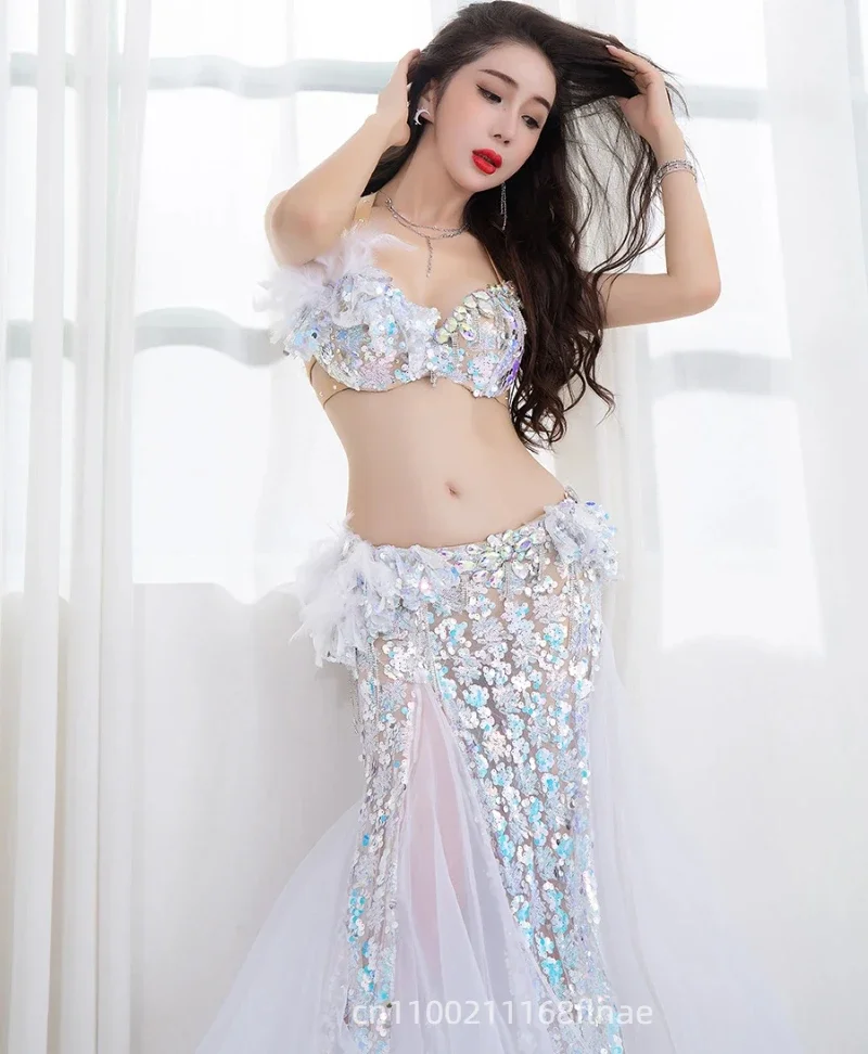 

For Women Belly Dance Performance Costume Summer Adult Oriental Sexy Long Skirt Mesh Set Dance Stage Performance Clothing Women