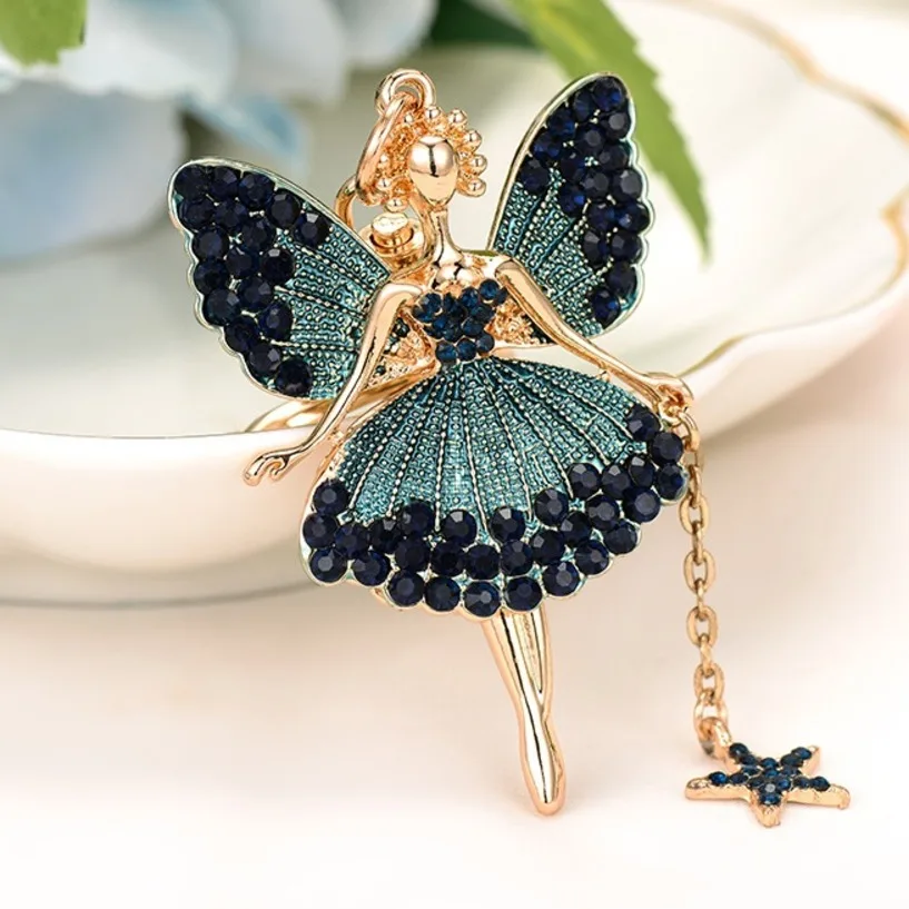 Butterfly Fairy rhinestone Pendant Keychain Ballet Girl Angel Car Pendant