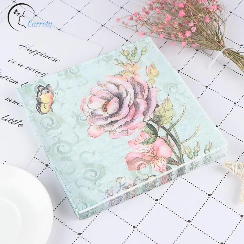 20PCS Table Paper Napkins Elegant Tissue Vintage Towel Flower Butterfly Stamp Birthday Wedding Party Home Decoration