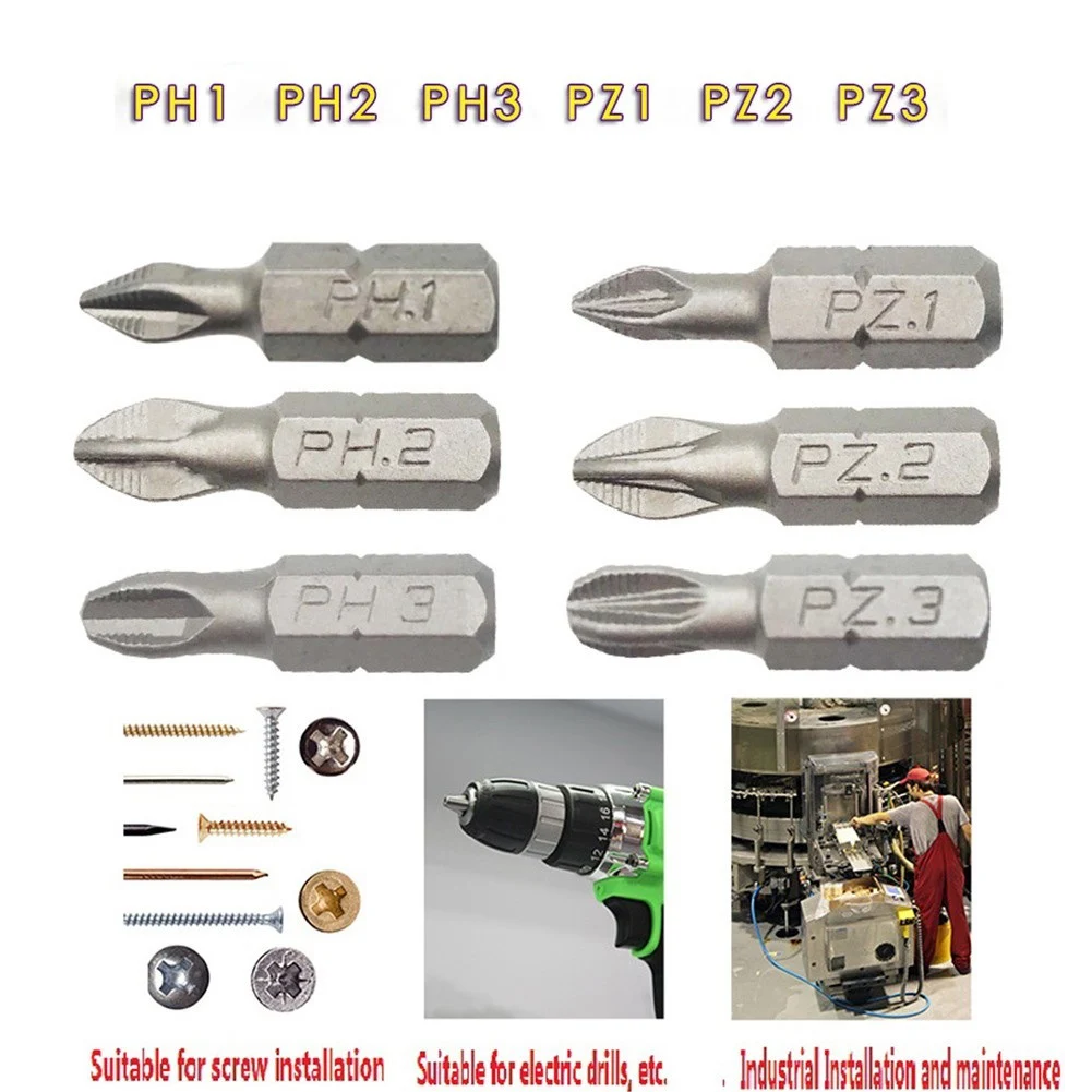 10Pcs Non-Slip Batch Head PH2 Cross Screwdriver Set Magnetic Batch Head 25mm PH1/PZ1/PH2/PZ2/PH3/PZ3 Screwdriver Bit Single Head