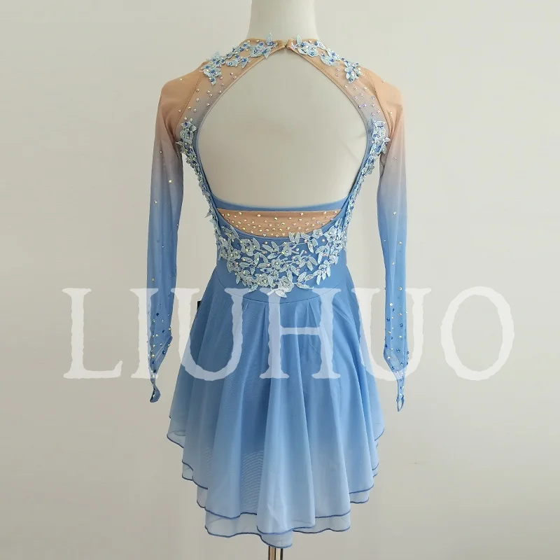 LIUHUO Eiskunstlaufkleid Mädchen Damen Teenager Dehnbar Spandex Hellblau Wettbewerb Großhandel BD1655